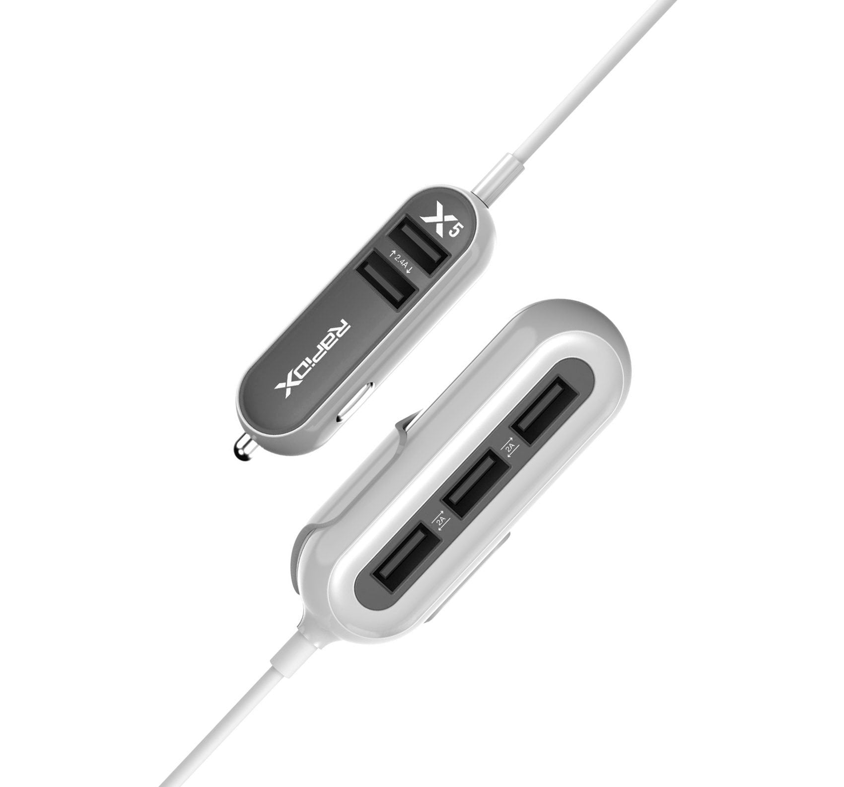 Rapidx X5 5 Usb Ports Car Charger 22.4A Grey